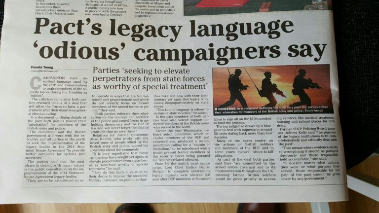 Relatives for Justice response to the DUP/Tory Money Pact